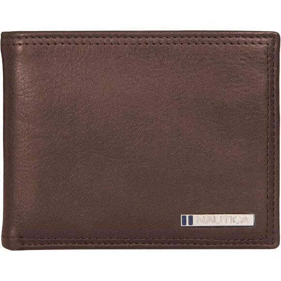 Nautica Men's Bifold Leather Wallet RFID Blocking Window Card Slot Organization - Picture 1 of 7